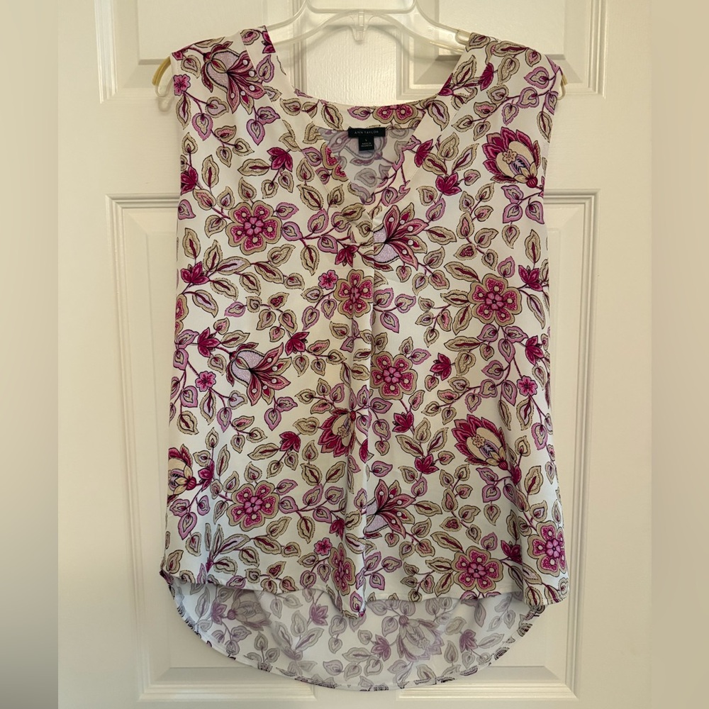 Ann Taylor Floral Blouse - Purple and Cream